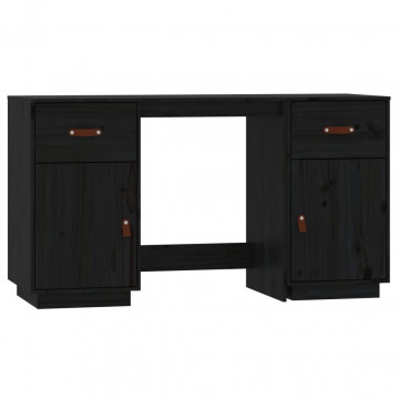 Birou cu dulapuri, negru, 135x50x75 cm, lemn masiv de pin - Img 2