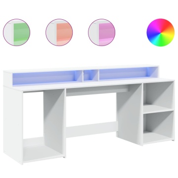 Birou cu lumini LED, alb, 200x55x91 cm, lemn prelucrat - Img 2