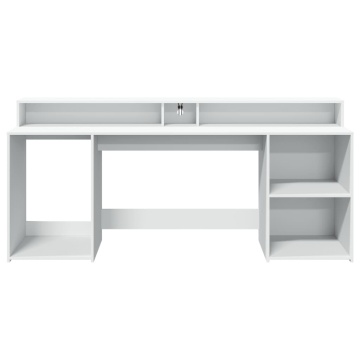 Birou cu lumini LED, alb, 200x55x91 cm, lemn prelucrat - Img 5