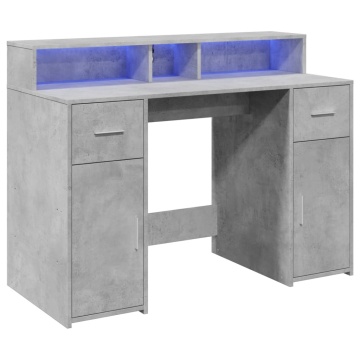 Birou cu lumini LED, gri beton, 120x55x91 cm, lemn prelucrat - Img 3