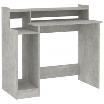 Birou cu lumini LED, gri beton, 97x90x45 cm, lemn compozit - Img 3