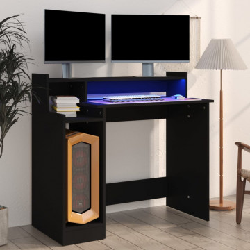 Birou cu lumini LED, negru, 97x45x90 cm, lemn prelucrat - Img 1