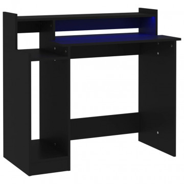 Birou cu lumini LED, negru, 97x45x90 cm, lemn prelucrat - Img 2