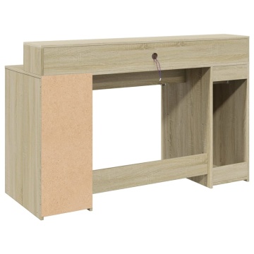 Birou cu lumini LED stejar sonoma, 140x55x91 cm, lemn prelucrat - Img 7
