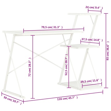 Birou cu raft, alb, 116 x 50 x 93 cm - Img 10