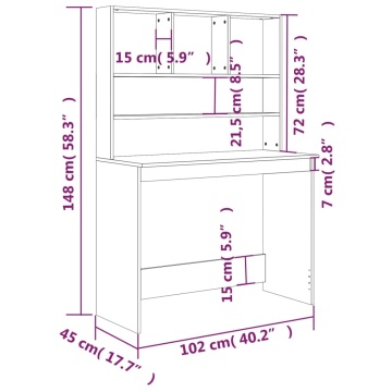 Birou cu rafturi, stejar sonoma, 102x45x148 cm, lemn compozit - Img 7