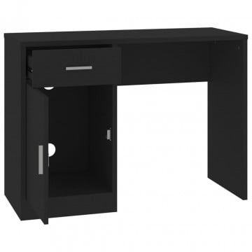 Birou cu sertar și dulap, negru, 100x40x73 cm, lemn prelucrat - Img 5