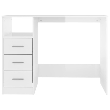 Birou cu sertare, alb extralucios, 102x50x76 cm, lemn prelucrat - Img 5