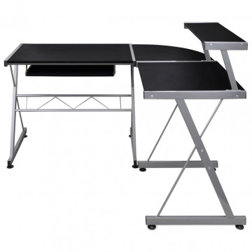 Birou de computer colțar, negru, 132x112x99 cm, lemn prelucrat - Img 2