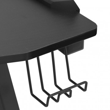 Birou de gaming LED cu picioare în formă de Y negru 90x60x75 cm - Img 6
