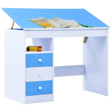 Birou de studiu & desenat pentru copii rabatabil albastru & alb - Img 2