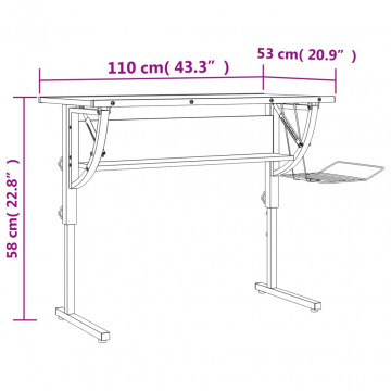 Birou stejar sonoma & gri 110x53x(58-87) cm lemn prelucrat&oțel - Img 6