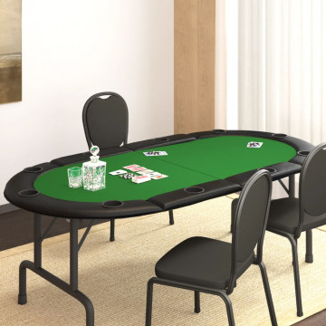 Blat masă de poker, 10 jucători, pliabil, verde, 208x106x3 cm - Img 1
