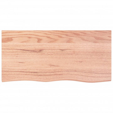 Blat masă maro deschis 100x50x4 cm, lemn masiv stejar tratat - Img 3