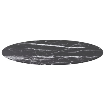 Blat masă negru Ø90x1 cm sticlă securizată cu design marmură - Img 2