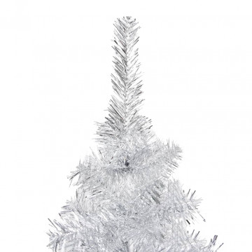Brad Crăciun pre-iluminat cu set globuri, argintiu, 210 cm, PET - Img 3