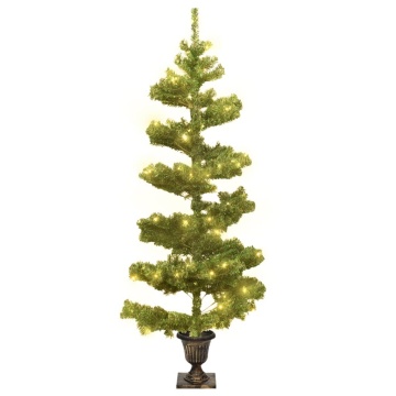Brad Crăciun pre-iluminat ondulat cu ghiveci verde 120 cm PVC - Img 2