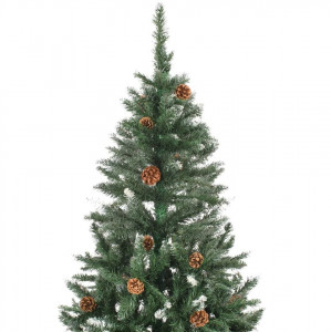 Brad de Crăciun artificial cu conuri pin și sclipici alb 210 cm - Img 4
