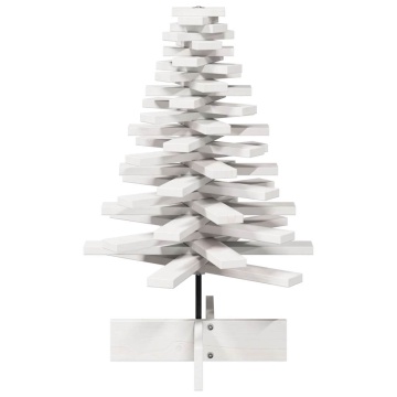 Brad de Crăciun decorativ, alb, 80 cm, lemn de pin masiv - Img 3