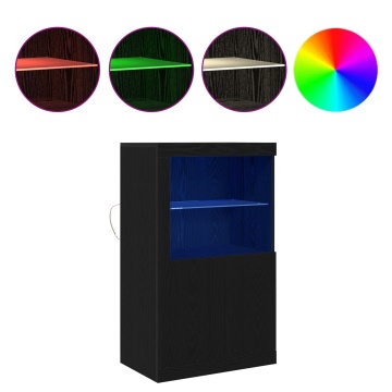 Bufet cu lumini LED Stejar Negru 60,5x37x100 cm - Img 4