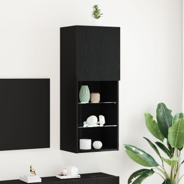 Bufet TV cu lumini LED Stejar Negru 40,5x30x102 cm - Img 1
