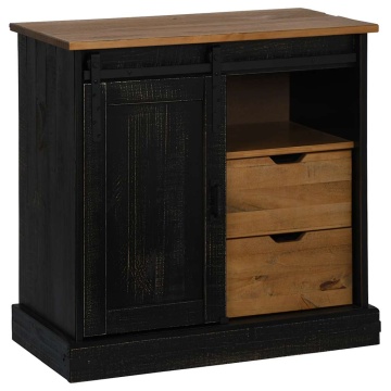 Bufetă HALDEN cu uşă glisantă neagră 80x40x80 cm lemn masiv - Img 2