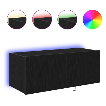 Cabinet TV cu Luminile LED Stejar Negru 80x35x31 cm - Img 4