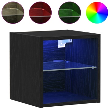 Cabinet TV LED 2 piese Stejar Negru 30x28,5x30 cm Lemn compus - Img 4