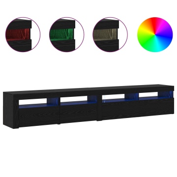 Cabinete TV 2 buc cu lumini LED din stejar negru și lemn ingineresc, Cabinet TV cu LED din stejar negru 120x35x40 cm din lemn ingineresc - Img 4