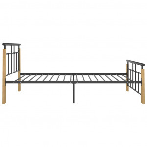 Cadru de pat, 90x200 cm, metal și lemn masiv de stejar - Img 4