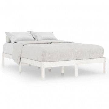 Cadru de pat, alb, 140x200 cm, lemn masiv de pin - Img 2