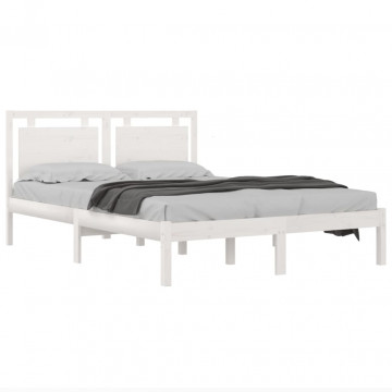 Cadru de pat, alb, 160x200 cm, lemn masiv - Img 3