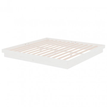 Cadru de pat, alb, 200x200 cm, lemn masiv - Img 4