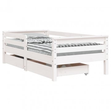 Cadru de pat copii cu sertare, alb, 70x140 cm, lemn masiv pin - Img 2