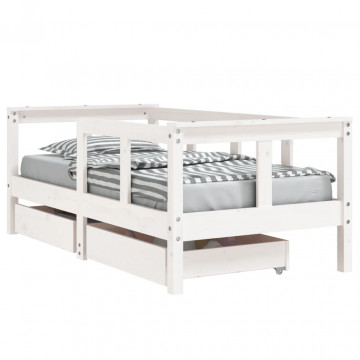 Cadru de pat copii cu sertare, alb, 70x140 cm, lemn masiv pin - Img 2