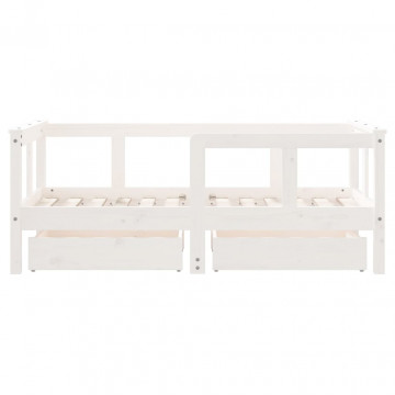 Cadru de pat copii cu sertare, alb, 70x140 cm, lemn masiv pin - Img 5
