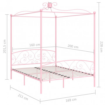 Cadru de pat cu baldachin, roz, 160 x 200 cm, metal - Img 5