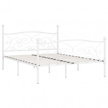 Cadru de pat cu bază din șipci, alb, 200 x 200 cm, metal - Img 7