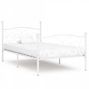 Cadru de pat cu bază din șipci, alb, 90 x 200 cm, metal - Img 1