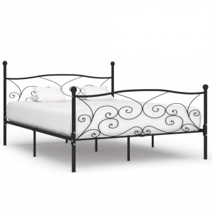 Cadru de pat cu bază din șipci, negru, 200 x 200 cm, metal - Img 1