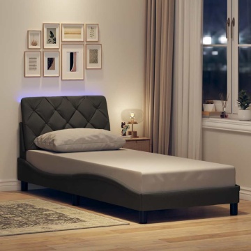 Cadru de pat cu LED fără saltea țesătură gri închis 90x200 cm - Img 1