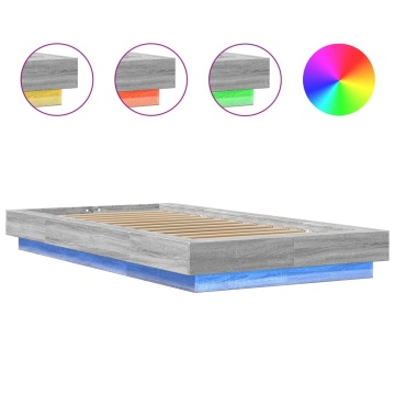Cadru de pat cu LED gri sonoma 75x190 cm lemn prelucrat - Img 7