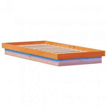Cadru de pat cu LED, maro ceruit, 100x200 cm, lemn masiv de pin - Img 5