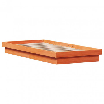 Cadru de pat cu LED, maro ceruit, 90x200 cm, lemn masiv de pin - Img 3