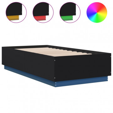 Cadru de pat cu LED, negru, 75x190 cm, lemn prelucrat - Img 2