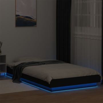 Cadru de pat cu LED, negru, 75x190 cm, lemn prelucrat - Img 3