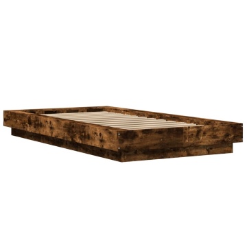 Cadru de pat cu LED, stejar fumuriu, 90x190 cm, lemn prelucrat - Img 6