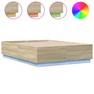Cadru de pat cu LED stejar sonoma 120x190 cm lemn prelucrat - Img 2