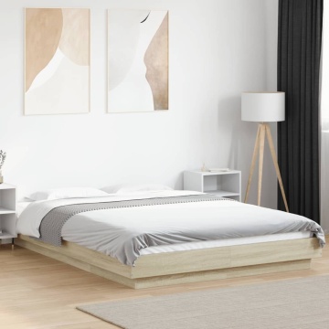 Cadru de pat cu LED stejar sonoma 120x190 cm lemn prelucrat - Img 4