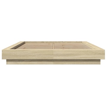 Cadru de pat cu LED stejar sonoma 120x200 cm lemn prelucrat - Img 8